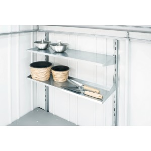 Kit d'étagères Biohort pour StoreMax 190 avec 2 étagères en acier et supports pour l'organisation du jardin.