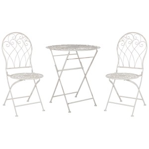 Set bistro Stiffe bianco: tavolo pieghevole in metallo e 2 sedie per balcone e giardino.
