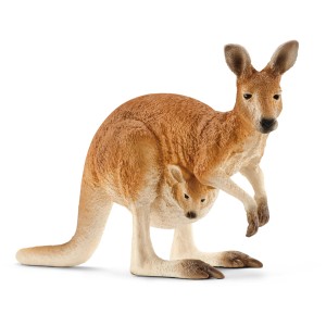 Figurine détaillée de kangourou Schleich Wild Life avec son petit dans la poche.