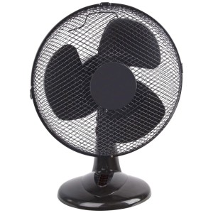 Ventilateur de table CMI noir, Ø 30 cm, avec grille de protection et trois pales.