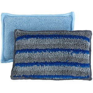 Wenko Set de 2 éponges microfibre Miko, bleu et gris, pour la cuisine.