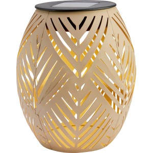 Lampe de table solaire couleur sable avec motif de feuilles, Ø 12,5 cm, pour un éclairage d'ambiance dans le jardin.