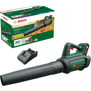 Soffiatore a batteria Bosch AdvancedLeafblower 36V-750 con batteria e caricabatterie.