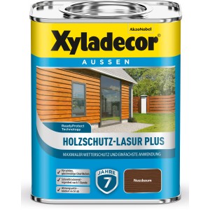 Barattolo di Xyladecor Impregnante per legno Plus Noce per una protezione duratura dalle intemperie.