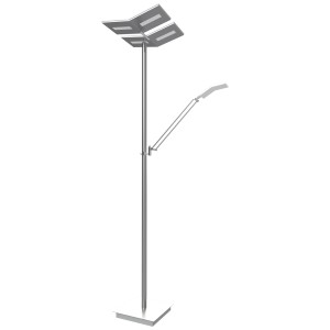 Moderna lampada da terra a LED Mondilux Empoli, alta 180 cm, nichel opaco, con lampada principale e da lettura.