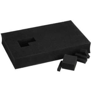 Inserto in schiuma reticolata Einhell nero per valigette portautensili, con intaglio per adattamento e protezione.