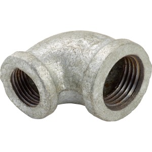 Raccordo a 90 gradi in ghisa malleabile, 18,6 mm x 14,9 mm, per tubi zincati.