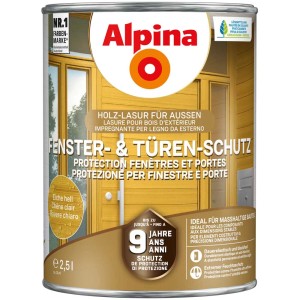 Alpina Fenster- & Türen-Schutz Eiche hell, 2,5L Dose Holzlasur für Aussen.