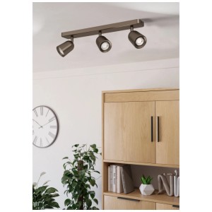 Eglo Camaldoli plafoniera a barra, 3 luci, bronzo acciaio. Lampada da soffitto con faretti orientabili.