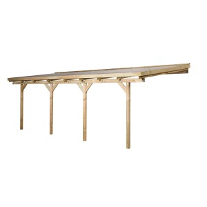 Tettoia per terrazza Weka, 704x306 cm, in legno con tetto trasparente.