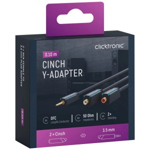 Câble adaptateur audio en Y Clicktronic, jack vers RCA, 10 cm. Pour connecter des appareils aux systèmes Hi-Fi.