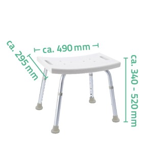 Chaise de bain blanche réglable en hauteur avec pieds en aluminium pour plus de sécurité.