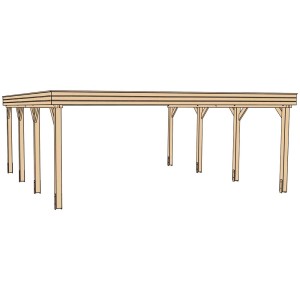 Doppio posto auto Weka 609 in legno trattato a pressione con tetto in lamiera trapezoidale d'acciaio, 600 x 614 cm.