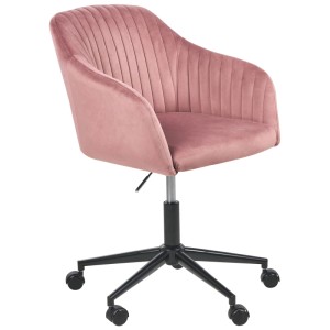Sedia da ufficio Beliani Venice in velluto rosa con braccioli e ruote.