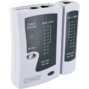 Testeur de câbles réseau Schwaiger pour tester les câbles RJ45 et RJ11.