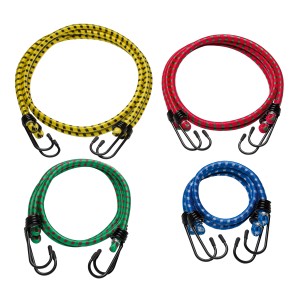 Lot de sandows élastiques, 8 pièces en jaune, rouge, vert et bleu avec crochets en métal pour voyage et transport.