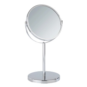 Miroir cosmétique Wenko Assisi, chrome brillant, miroir sur pied avec surface ronde et grossissement 3x.