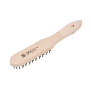 Brosse métallique LUX, 6 rangs, avec manche en bois pour nettoyer et dérouiller le bois et le métal.