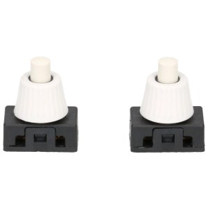 Deux interrupteurs à bouton-poussoir blancs pour installation de lampe, 250V/2A chacun.