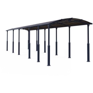 Carport antracite Alpine 12700 con tetto in policarbonato e robusta struttura in acciaio-alluminio.