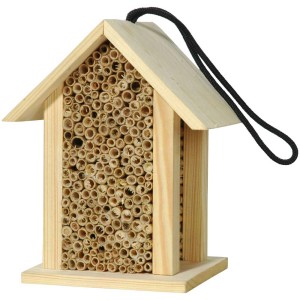 Hôtel à abeilles en bois Maja avec des tubes de roseaux comme aide à la nidification et à l'hivernage pour les abeilles sauvages.
