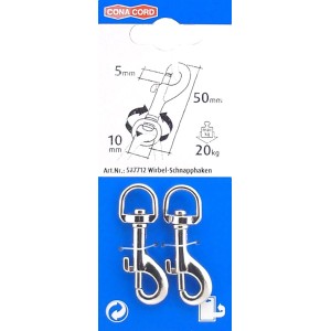 Conacord Schnapphaken mit Wirbel, Zink, 55 mm, 2er-Pack. Edelstahl-Beschläge für vielseitige Anwendungen.