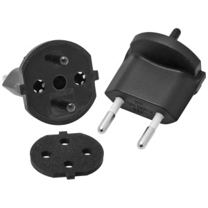 Adaptateur fixe noir Type11 avec fiche profilée et joint pour prises suisses.