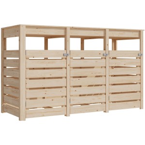 Karibu abri poubelle triple avec potager surélevé, bois naturel.