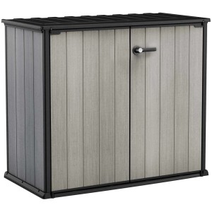 Armoire Keter Patio Tool Store, grise, 120x139,5x77cm, coffre universel avec double porte et poignée.