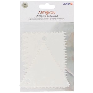 Glorex Effektspachtel-Set aus Kunststoff mit 3 Spachteln in verschiedenen Formen und Zackenmustern für kreative Strukturen.