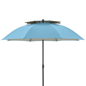 Parasol de plage bleu Doppler Windprofi Neo 200 avec évent et baleines en fibre de verre.