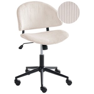 Chaise de bureau Beliani Kiana crème avec revêtement en velours côtelé, réglable en hauteur, à roulettes.