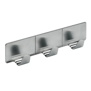 Selbstklebende Hakenleiste mit 3 Haken aus Stahl in Edelstahl-Optik.