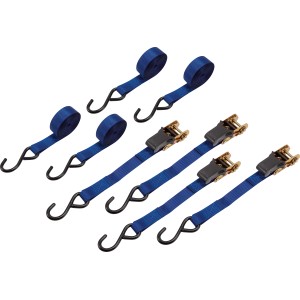 Sangles d'arrimage bleues avec boucle de serrage, lot de 4, pour sécuriser le chargement.