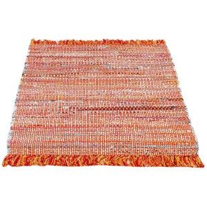 Tapis Andiamo Frida orange tissé main, 60x110 cm. Tapis en coton avec franges.
