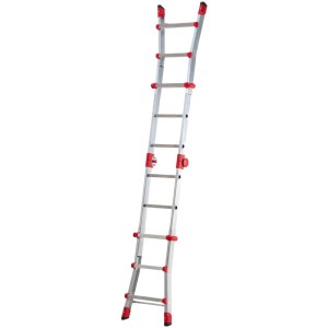Scala telescopica Hailo 4x3 gradini, alluminio con dettagli rossi, versatile.