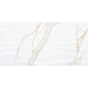 Piastrella da parete Calacatta Wave, gres porcellanato, bianco-oro lucido, 30x60 cm.