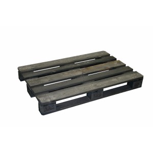Pallet per mobili in legno grigio impregnato, adatta per uso esterno e costruzione di mobili fai-da-te.