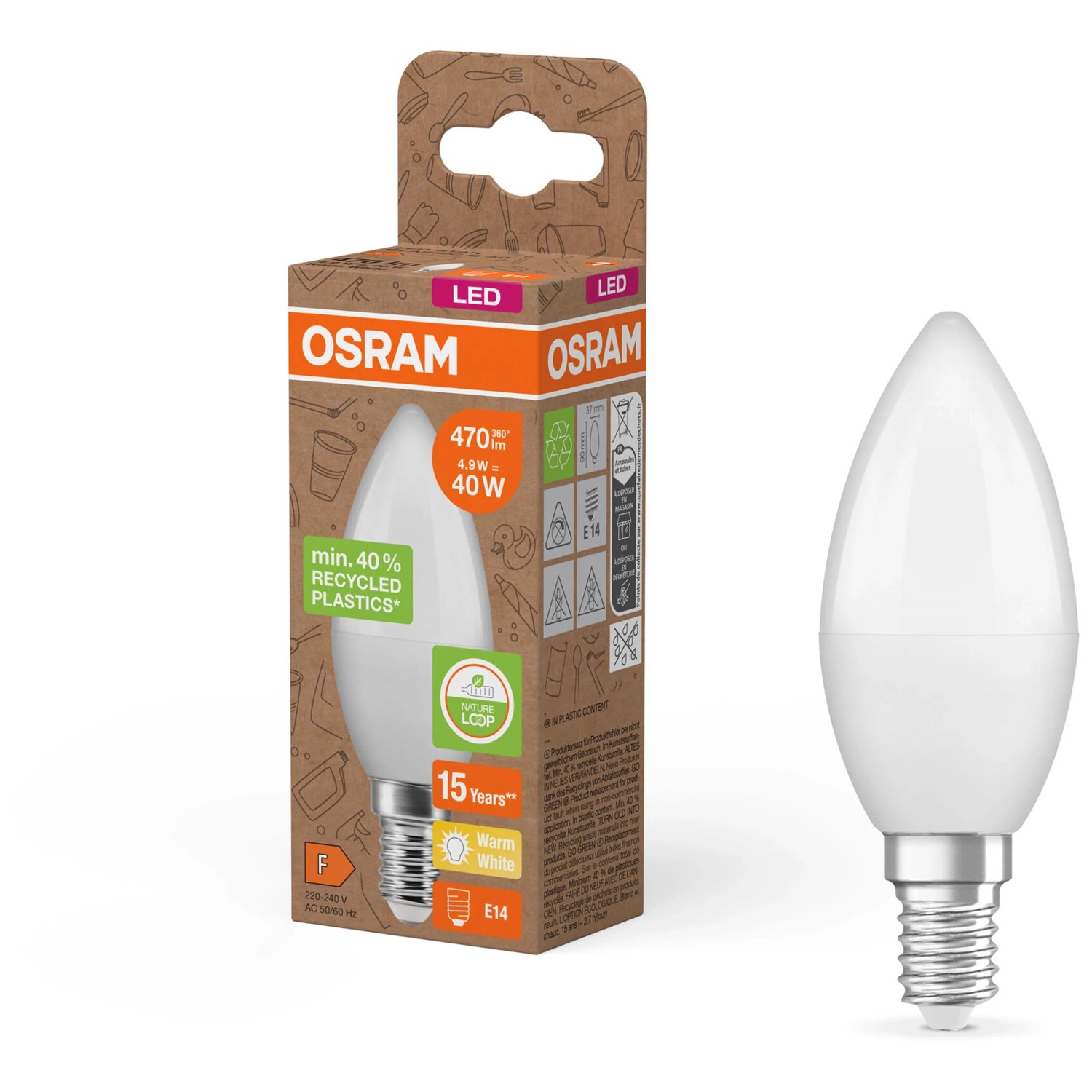 Ampoule Bougie Claire 40W E14 - Verre Transparent, Lumière Chaude, 390 Lumens - Pour Lustres, Appliques, Décoration - 5