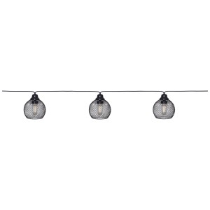 Guirlande solaire LED Star Trading avec 8 abat-jour en métal noir blanc chaud.