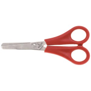 Rote Kinderschere, 13 cm, mit abgerundeter Schneide für sicheres Basteln.