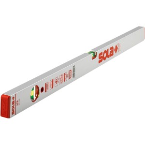 Niveau à bulle en aluminium Sola AZB 60 cm, argenté avec embouts rouges et fioles.