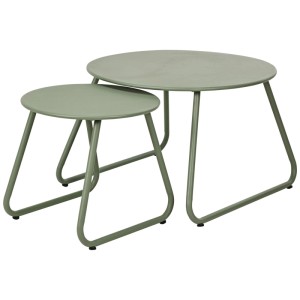 Set di 2 tavolini rotondi verdi in ferro verniciato a polvere per balcone e terrazza.