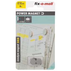Disques magnétiques en néodyme Fix-o-moll, Ø 12mm, argent, lot de 6 pour tableaux d'affichage et plus.
