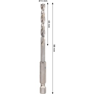 Punta per legno Bosch Pro Wood HSS, diametro 5 mm, colore argento. Punta per legno con codolo esagonale.
