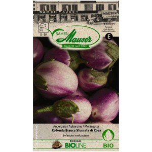 Graines d'aubergine bio Rotonda Bianca, fruits ronds rose clair pour le jardin.