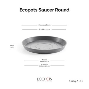 Soucoupe Ecopots Amsterdam, Ø 29 cm, grise. Idéale intérieur et extérieur, protège les surfaces.