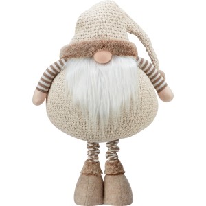 Gnome beige en tissu avec bonnet à pompon et barbe blanche comme décoration de Noël.