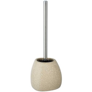 Ensemble brosse WC Wenko Pion beige en céramique avec manche en acier inoxydable.