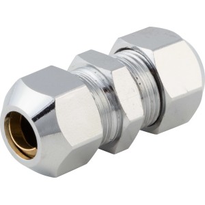 Raccord à compression, Ø 10 mm, droit, lot de 2 pièces, en laiton chromé pour plomberie.